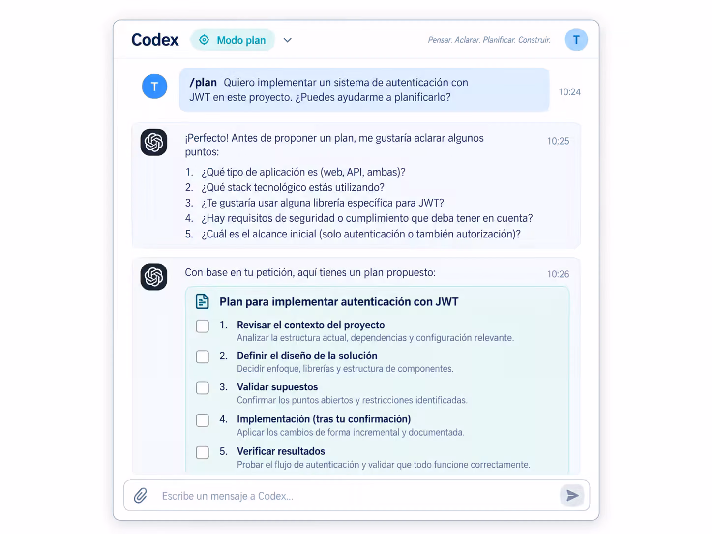 Ejemplo del modo plan antes de ejecutar cambios